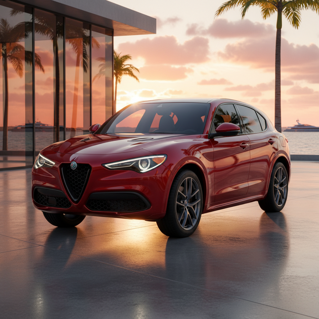 Red Alfa Romeo Stelvio exotic car rental