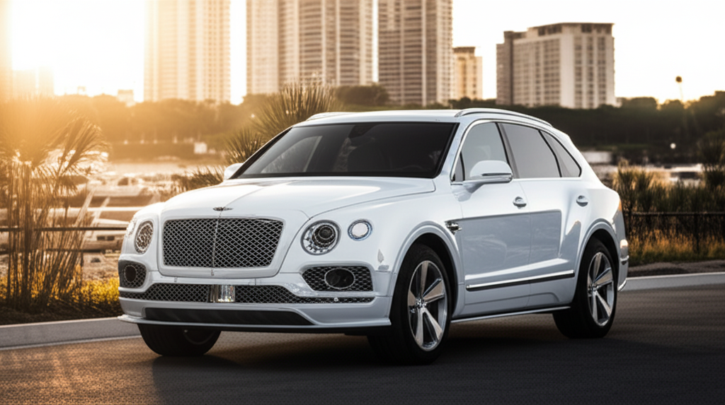 White Bentley Bentayga exotic car available for rent - luxury vehicle rental
