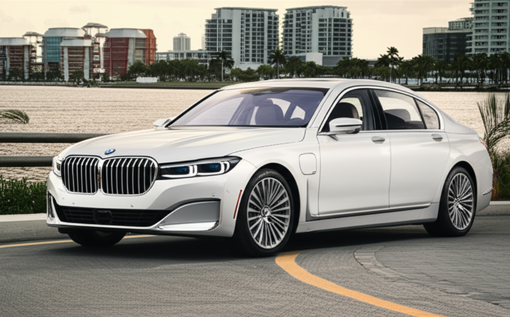 White BMW 740i exotic car available for rent - luxury vehicle rental