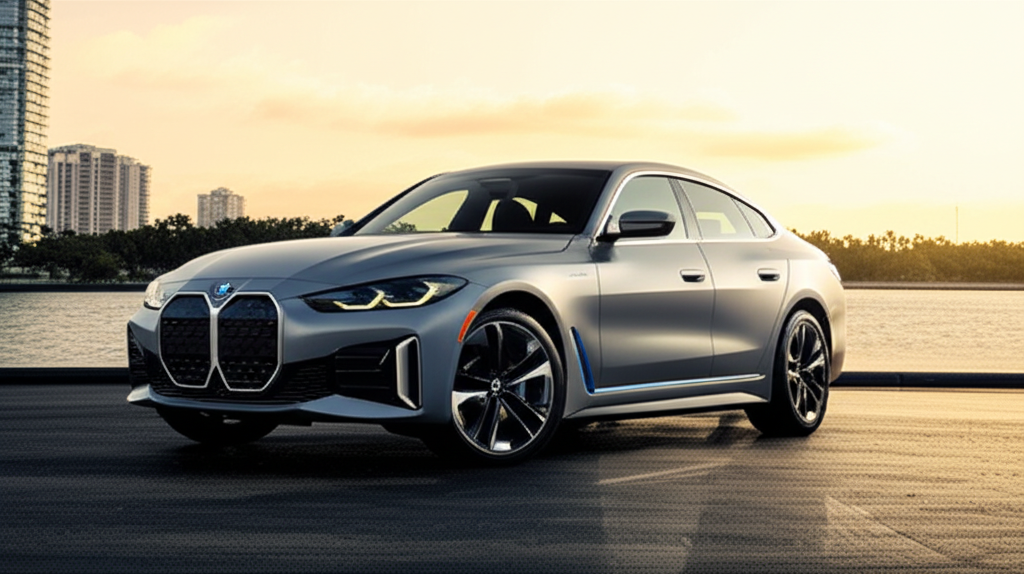 Gray BMW I4 exotic car available for rent - luxury vehicle rental