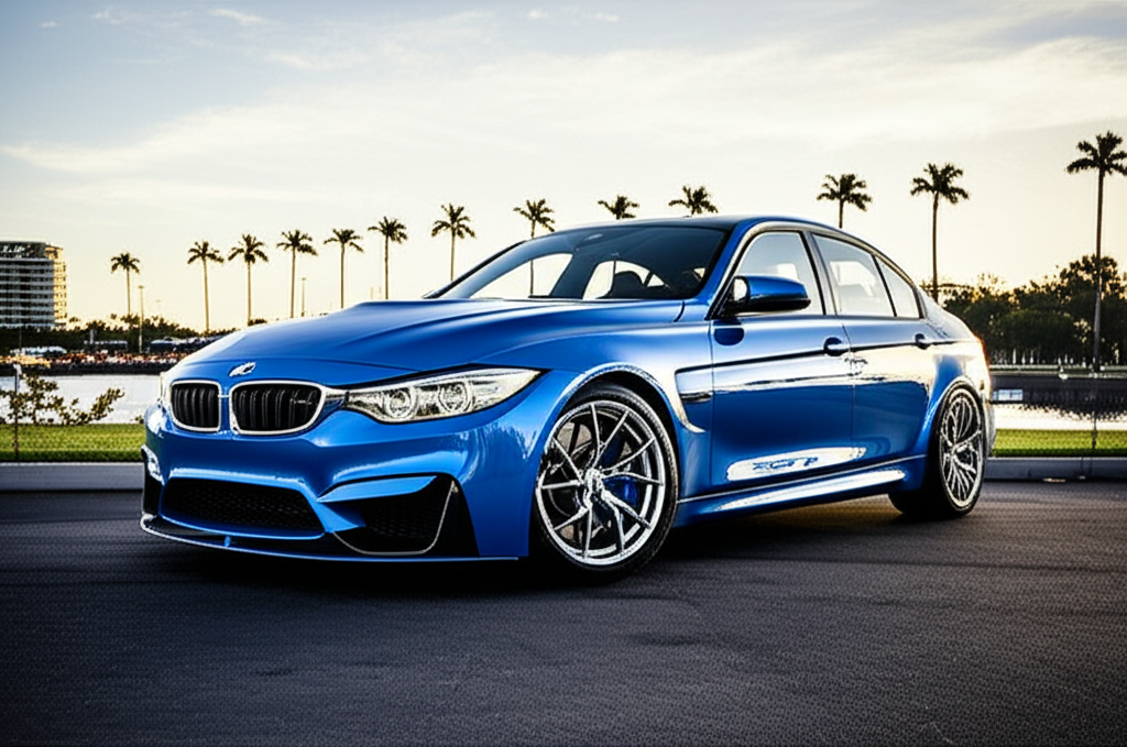 Blue BMW M3 exotic car available for rent - luxury vehicle rental