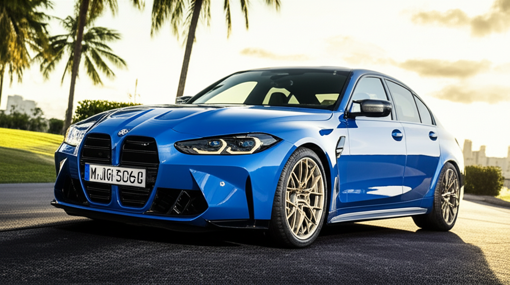 Blue BMW M3 Competition exotic car available for rent - luxury vehicle rental