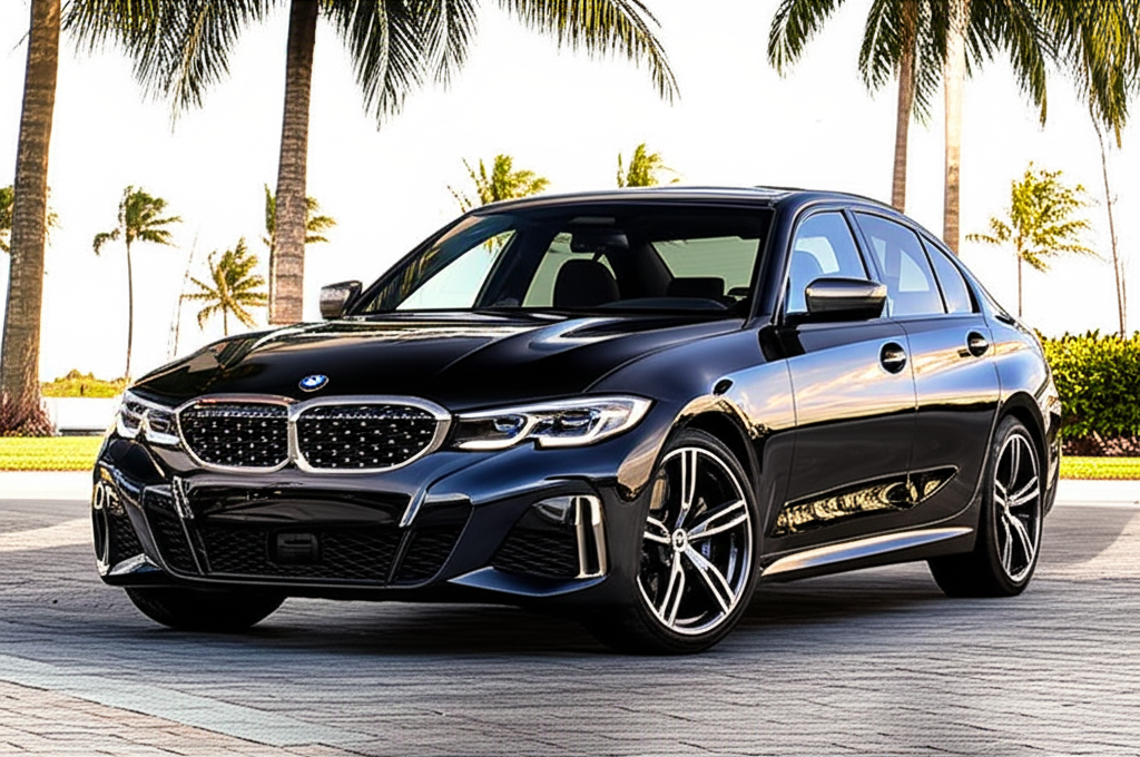 Black BMW M340i exotic car available for rent - luxury vehicle rental