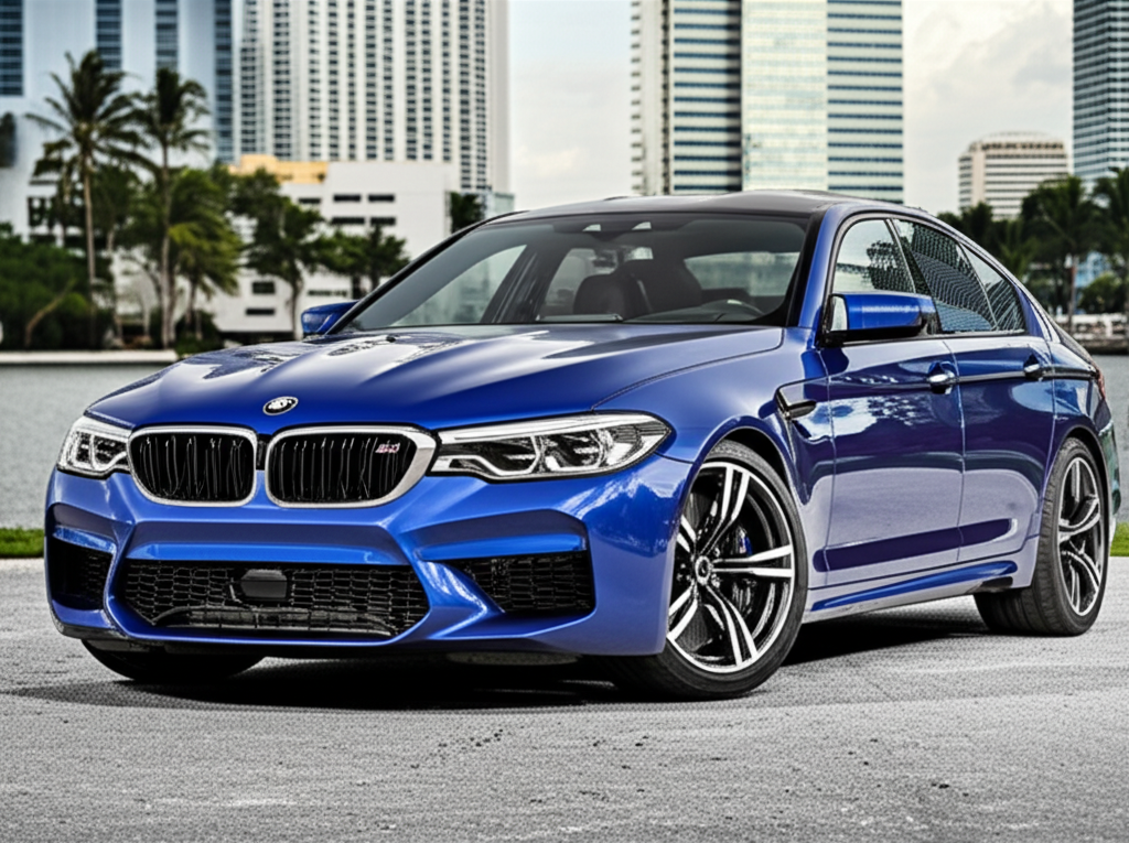 Blue BMW M5 Competition exotic car available for rent - luxury vehicle rental