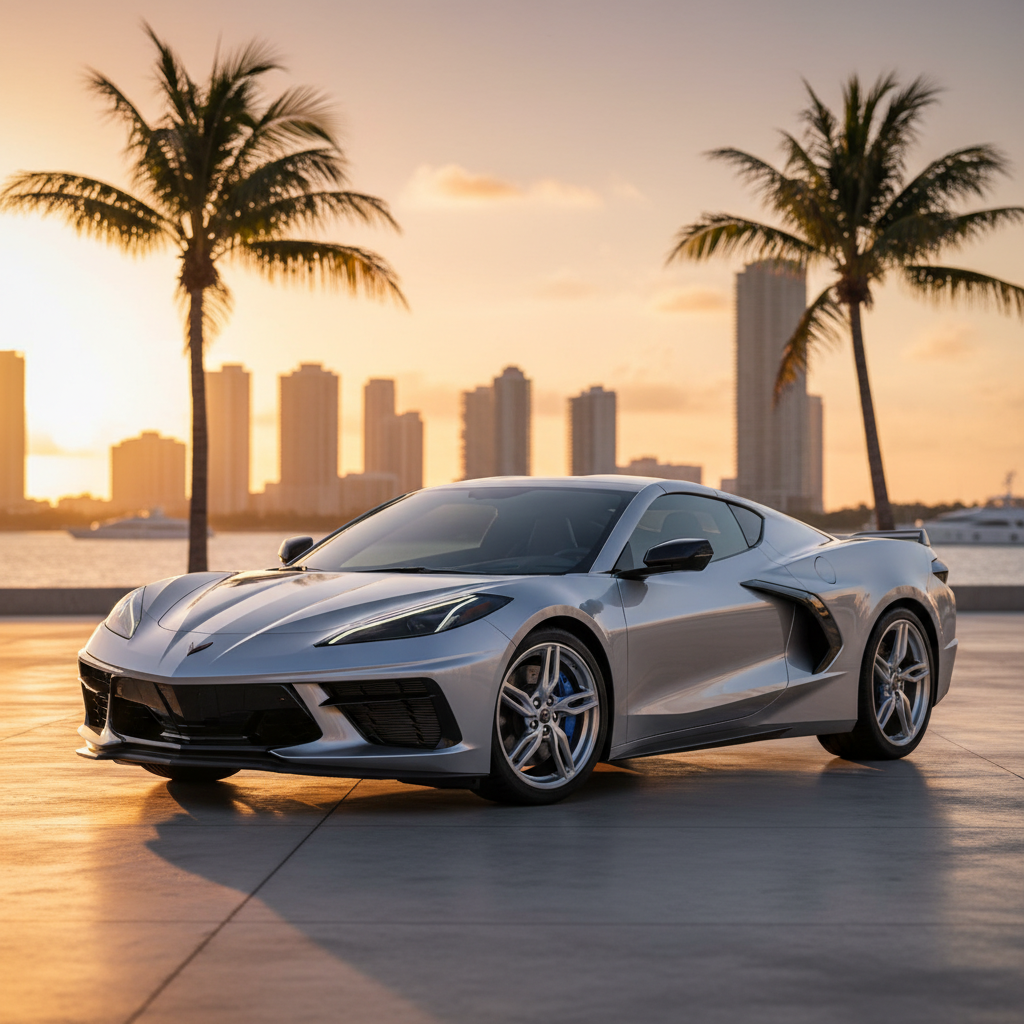 Silver Chevrolet Corvette C8 E Ray exotic car rental