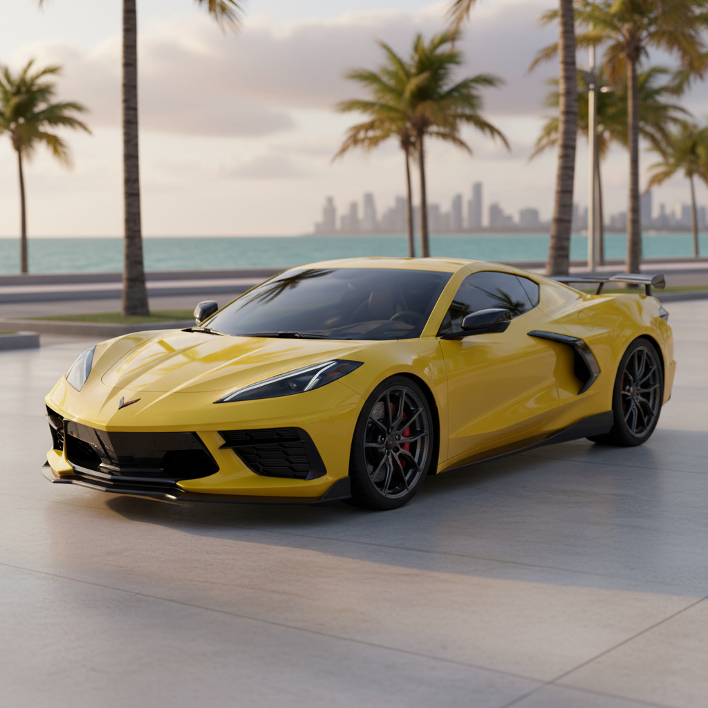 Yellow Chevrolet Corvette C8 R exotic car rental
