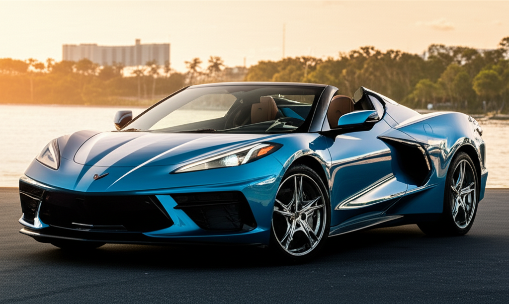 Blue Chevrolet Corvette C8 Z51 Convertible exotic car available for rent - luxury vehicle rental