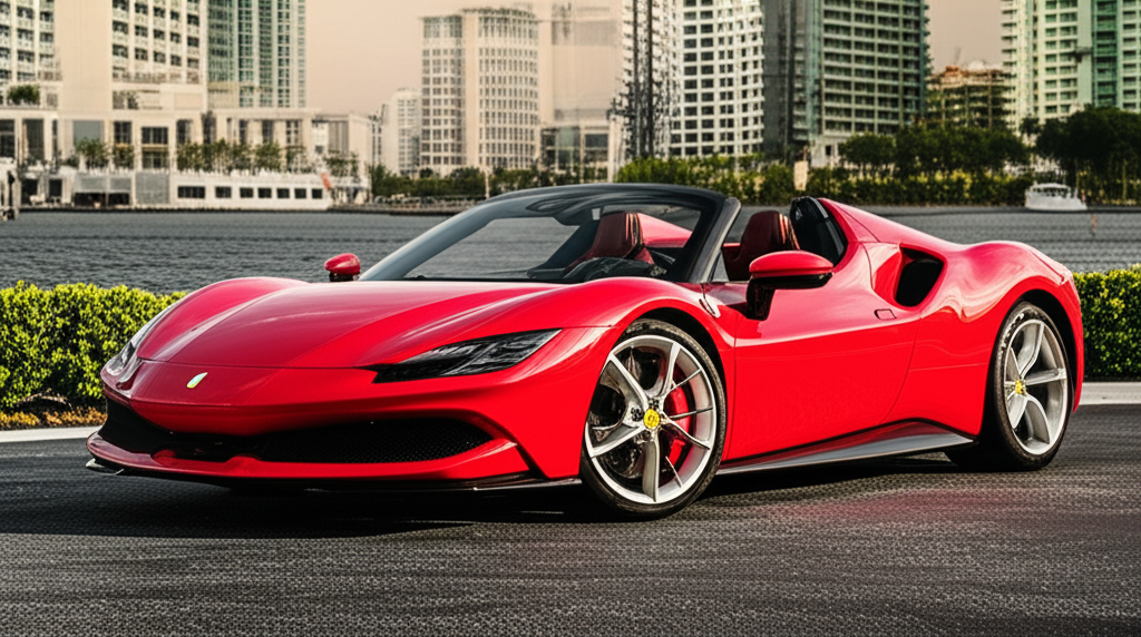 Red Ferrari 296 GTS exotic car available for rent - luxury vehicle rental