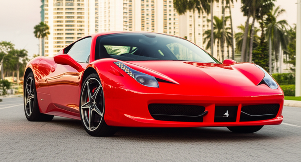 Red Ferrari 458 exotic car available for rent - luxury vehicle rental