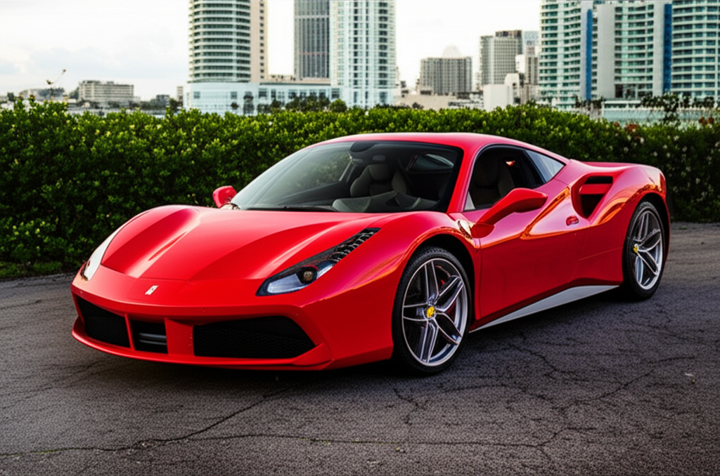 Red Ferrari 488 GTB exotic car available for rent - luxury vehicle rental