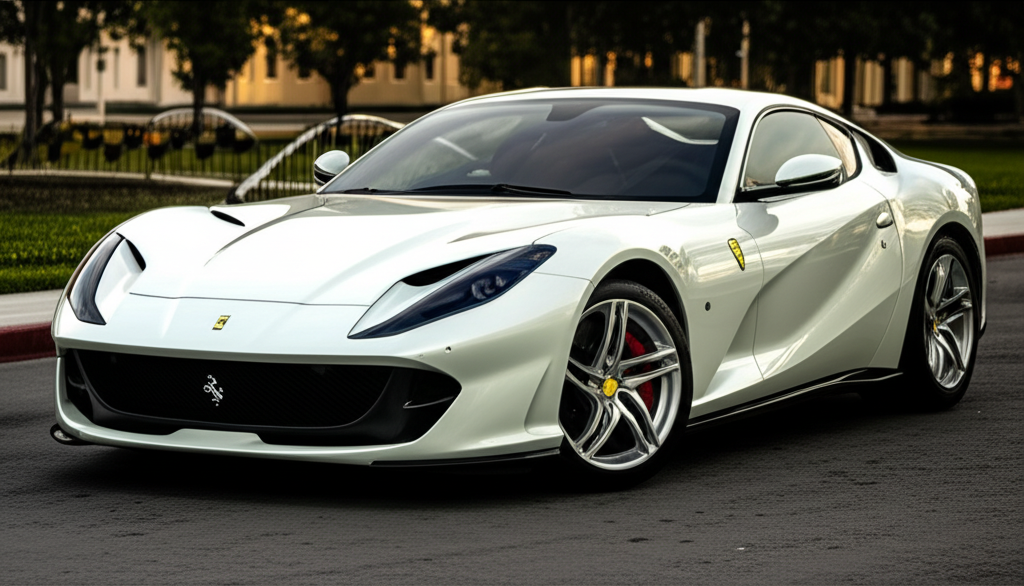 White Ferrari 812 Superfast exotic car available for rent - luxury vehicle rental