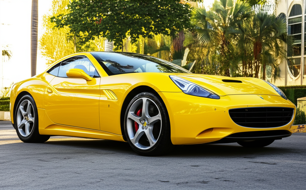 Yellow Ferrari California exotic car available for rent - luxury vehicle rental