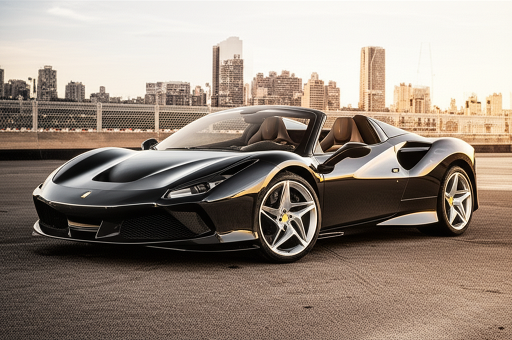 Black Ferrari F8 Spider exotic car available for rent - luxury vehicle rental