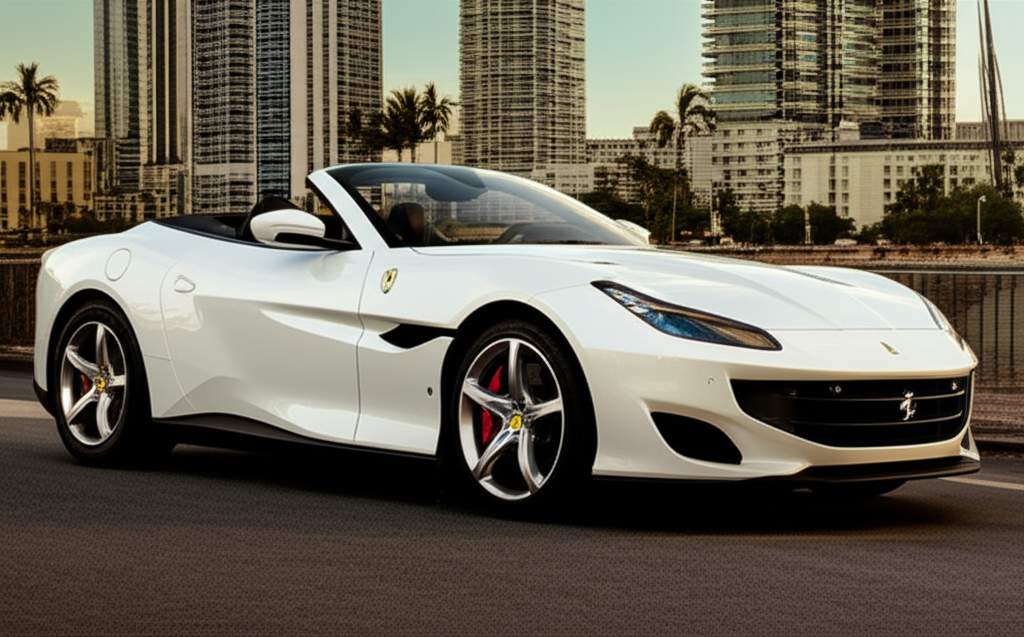 White Ferrari Portofino exotic car available for rent - luxury vehicle rental