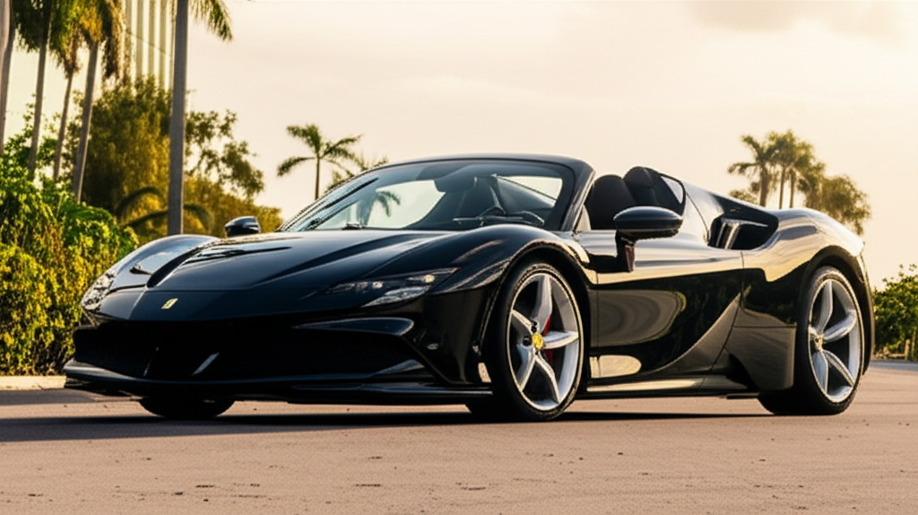 Black Ferrari SF90 Spider exotic car available for rent - luxury vehicle rental