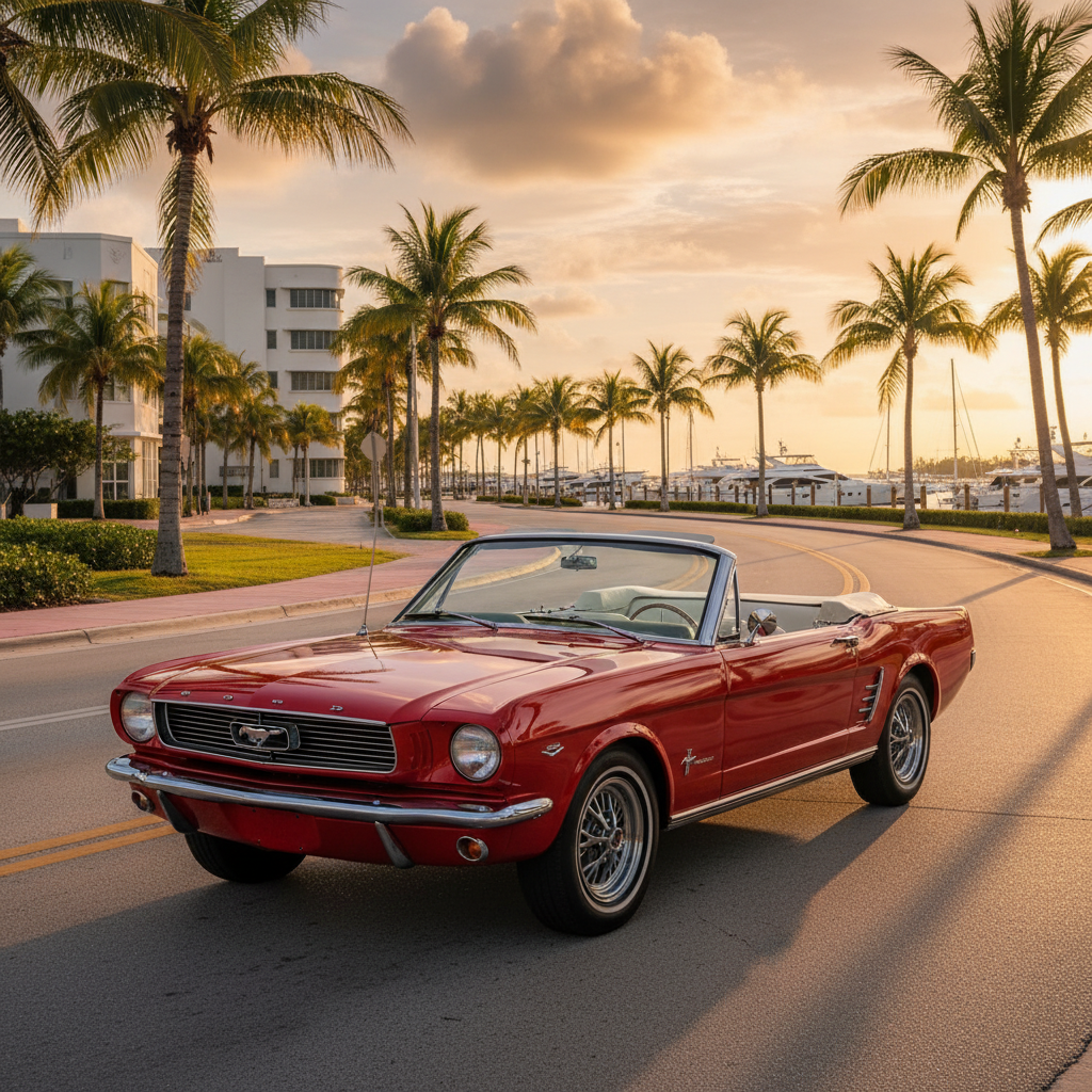 Red Ford Mustang Convertible 1966 exotic car rental