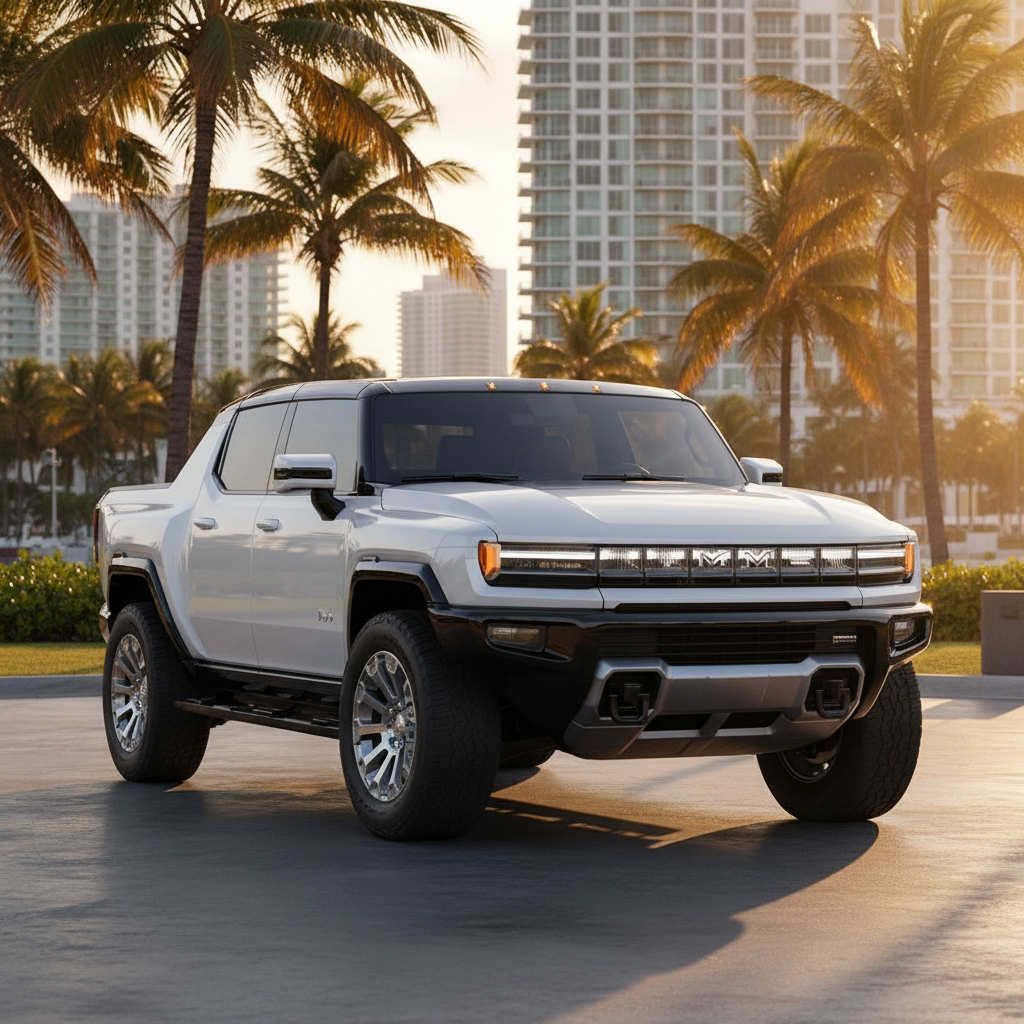 White GMC Hummer Ev exotic car rental