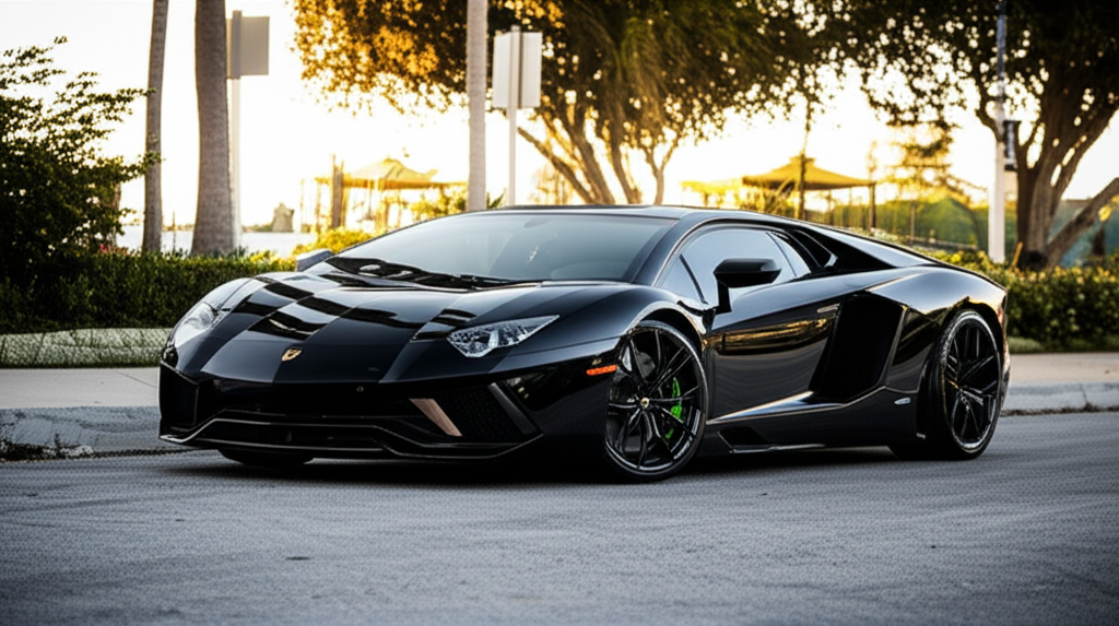 Black Lamborghini Aventador exotic car available for rent - luxury vehicle rental