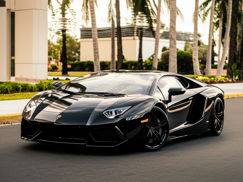 Black Lamborghini Aventador S exotic car available for rent - luxury vehicle rental