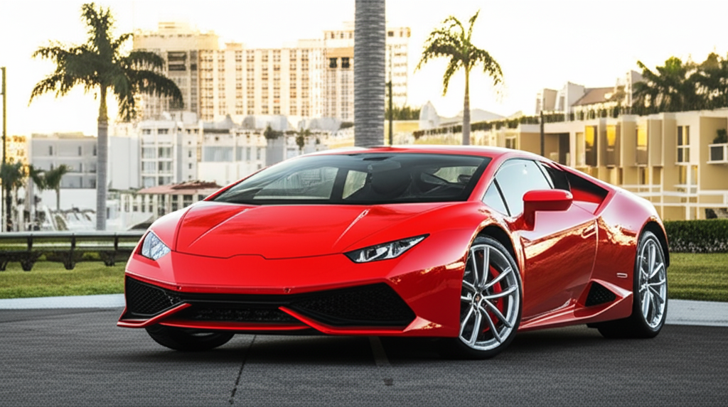 Red Lamborghini Huracan Coupe exotic car available for rent - luxury vehicle rental