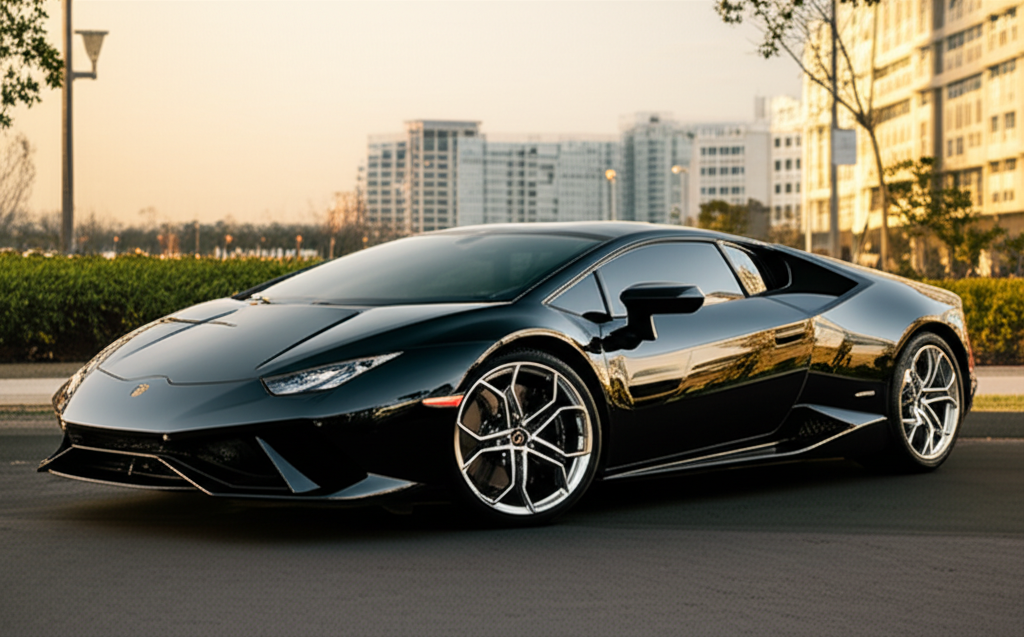 Black Lamborghini Huracan EVO exotic car available for rent - luxury vehicle rental