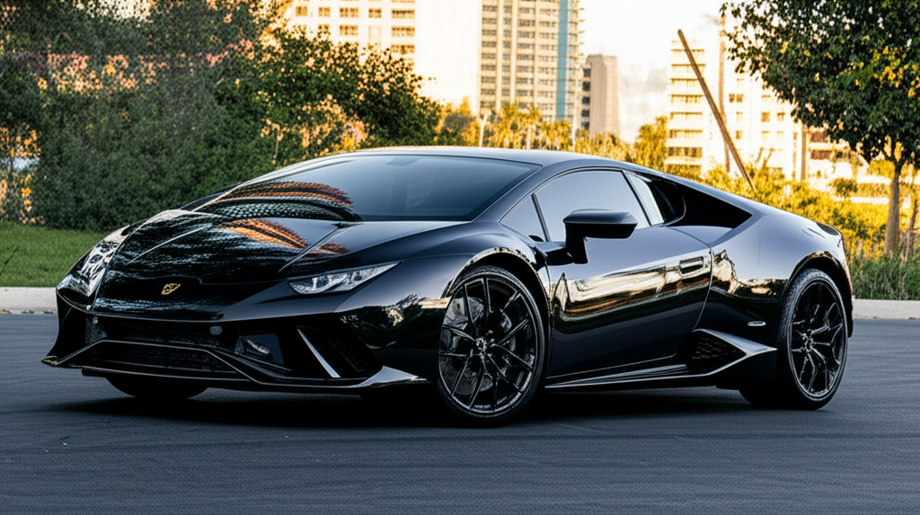 Black Lamborghini Huracan EVO Coupe exotic car available for rent - luxury vehicle rental