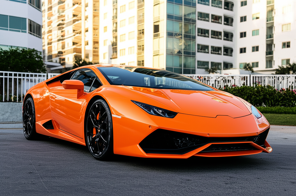 Orange Lamborghini Huracan Performante exotic car available for rent - luxury vehicle rental