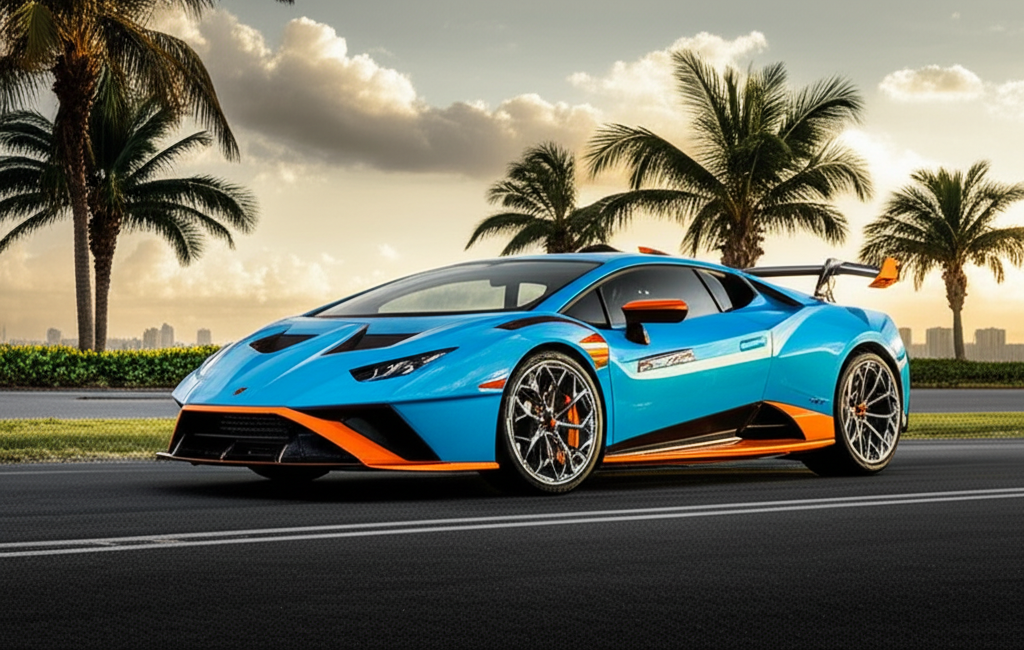 Blue Lamborghini Huracan STO exotic car available for rent - luxury vehicle rental