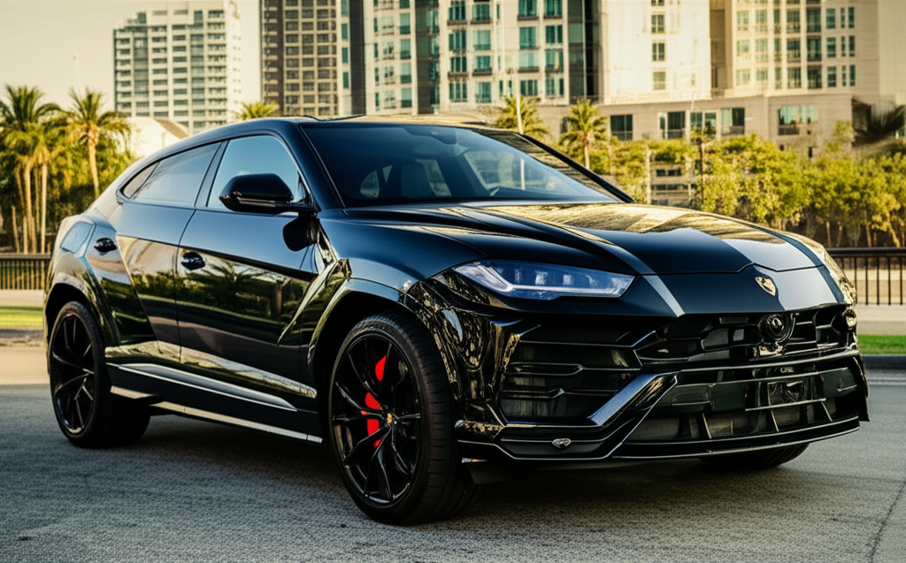 Black Lamborghini Urus exotic car available for rent - luxury vehicle rental