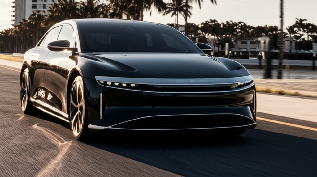 Black Lucid Air exotic car available for rent - luxury vehicle rental