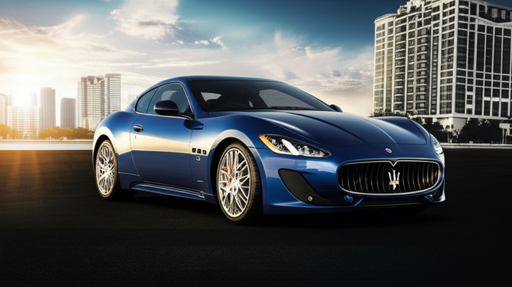 Blue Maserati GranTurismo exotic car available for rent - luxury vehicle rental
