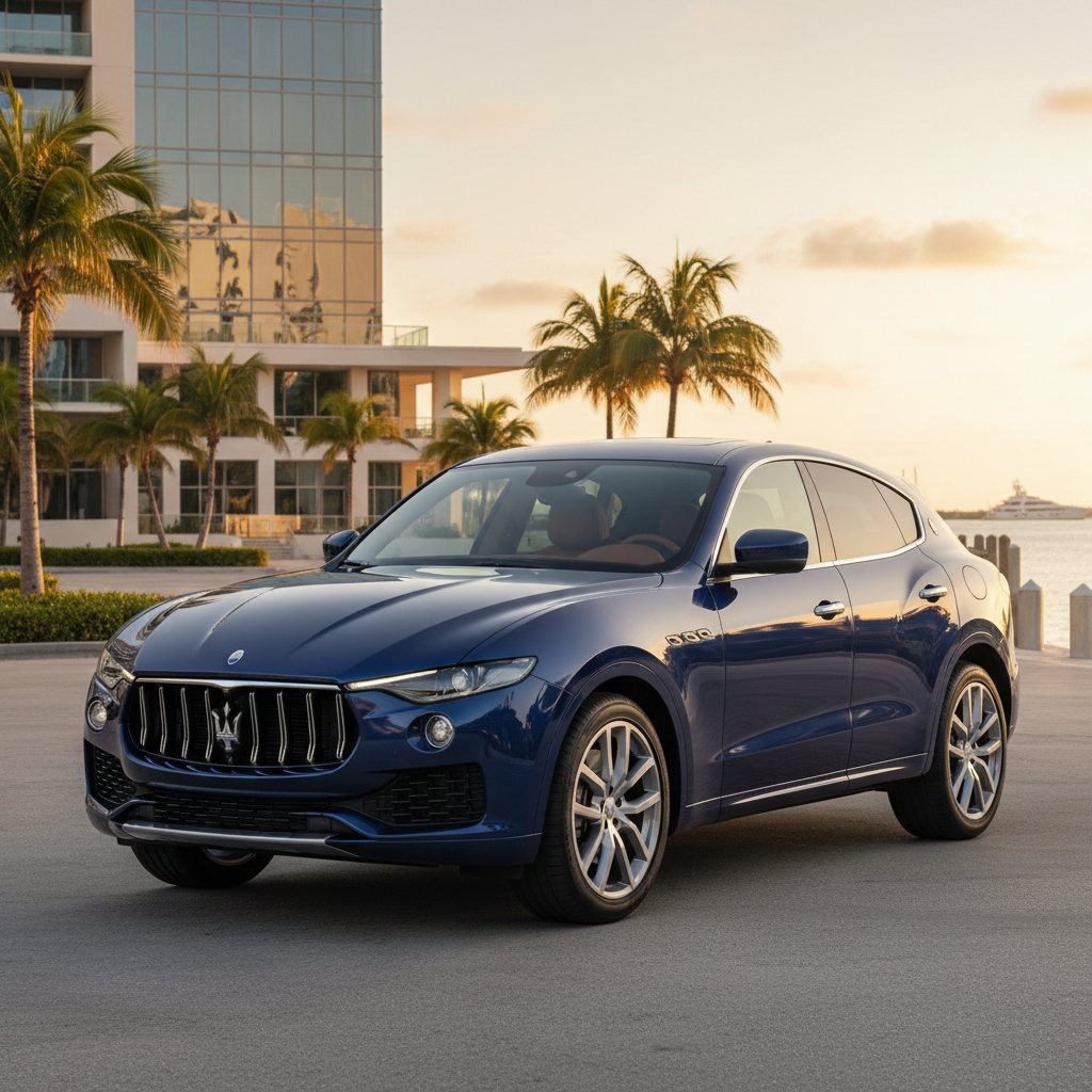 Blue Maserati Levante Granlusso Q4 exotic car rental