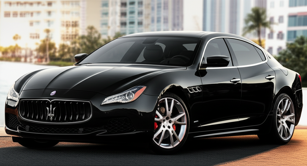 Black Maserati Quattroporte exotic car available for rent - luxury vehicle rental