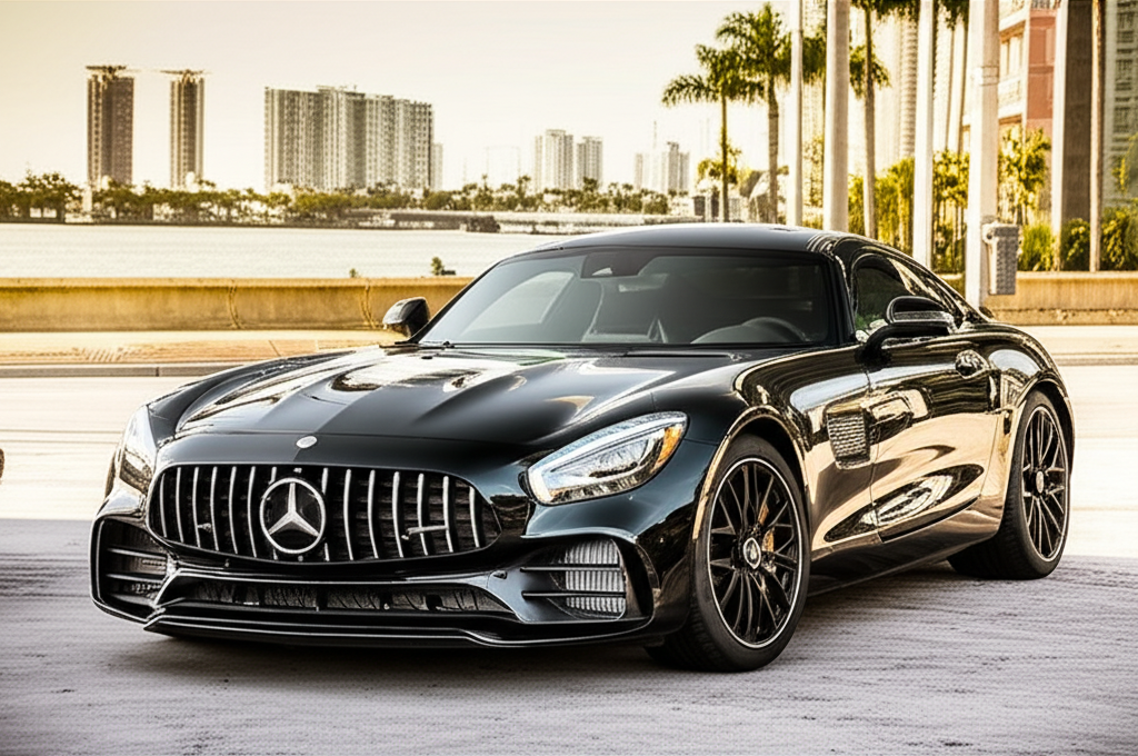 Black Mercedes-Benz AMG GT exotic car available for rent - luxury vehicle rental