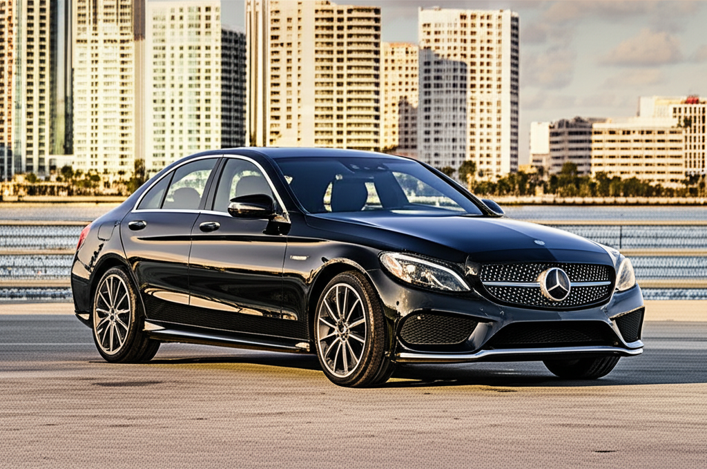 Black Mercedes-Benz C-Class exotic car available for rent - luxury vehicle rental