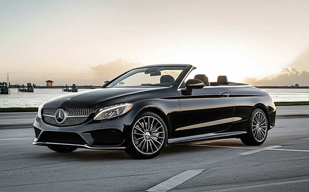 Black Mercedes-Benz C-Class Convertible exotic car available for rent - luxury vehicle rental