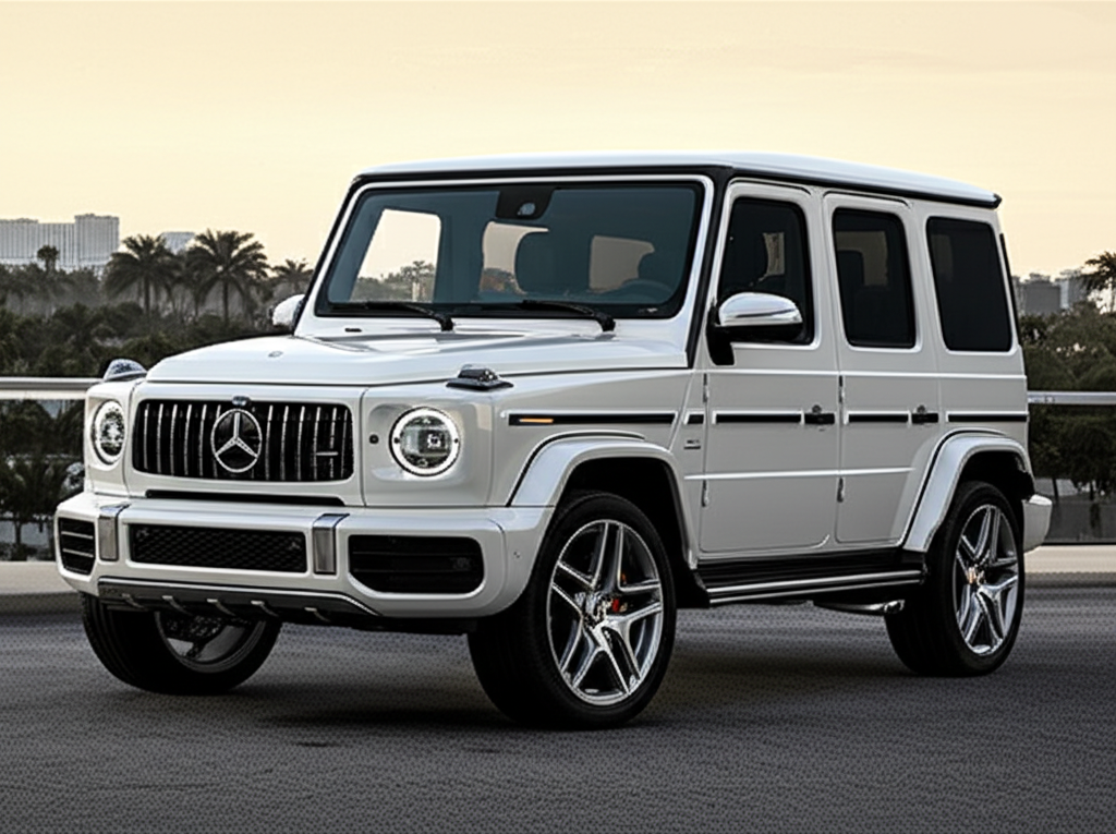 White Mercedes-Benz G580 exotic car available for rent - luxury vehicle rental