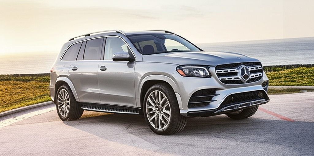 Silver Mercedes-Benz GLS exotic car available for rent - luxury vehicle rental