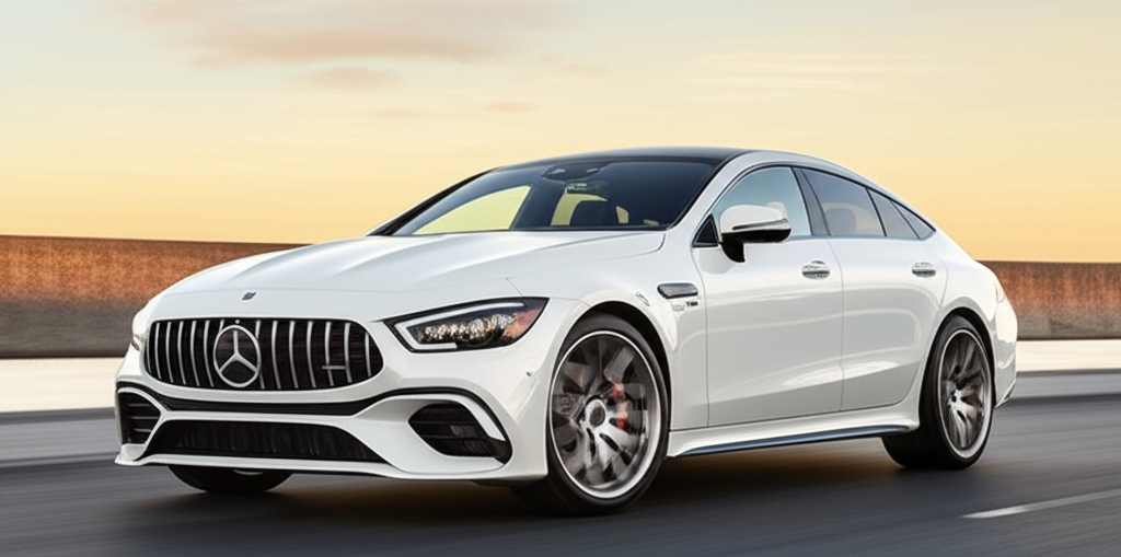 White Mercedes-Benz GT63 S exotic car available for rent - luxury vehicle rental