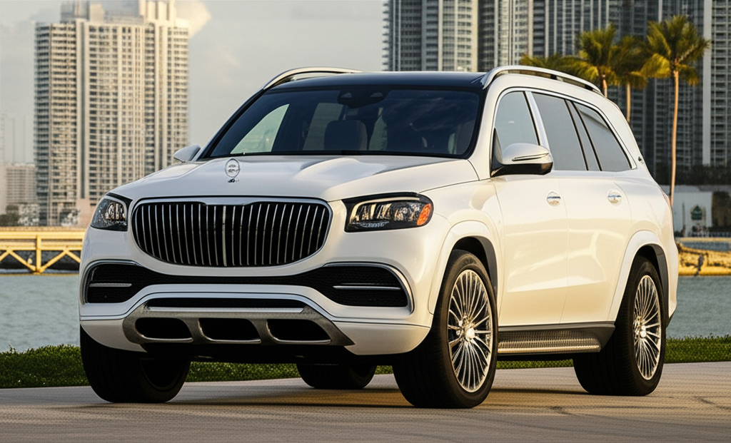 White Mercedes-Benz Maybach GLS600 exotic car available for rent - luxury vehicle rental