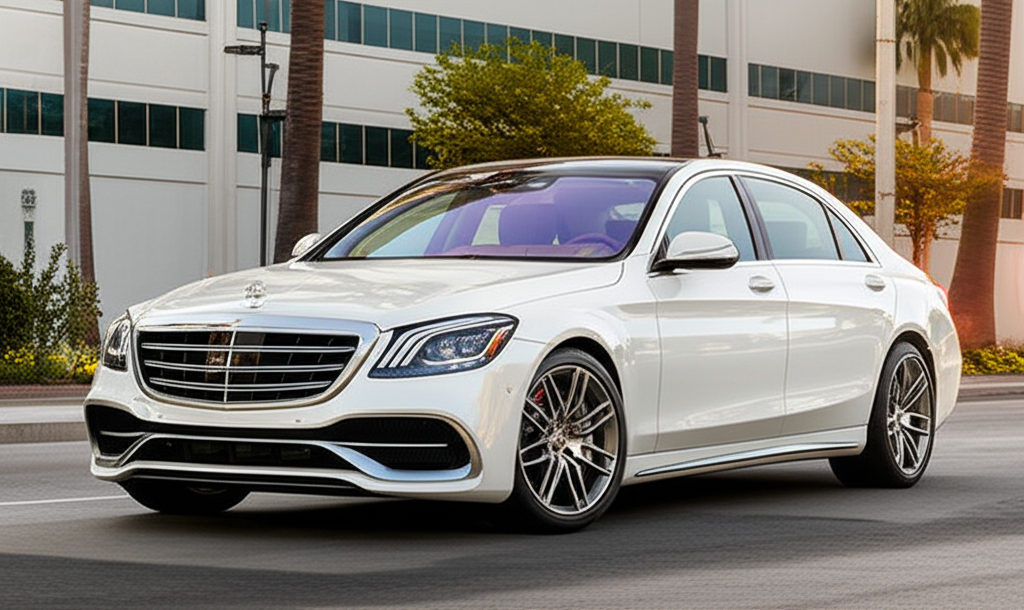 White Mercedes-Benz S-Class exotic car available for rent - luxury vehicle rental