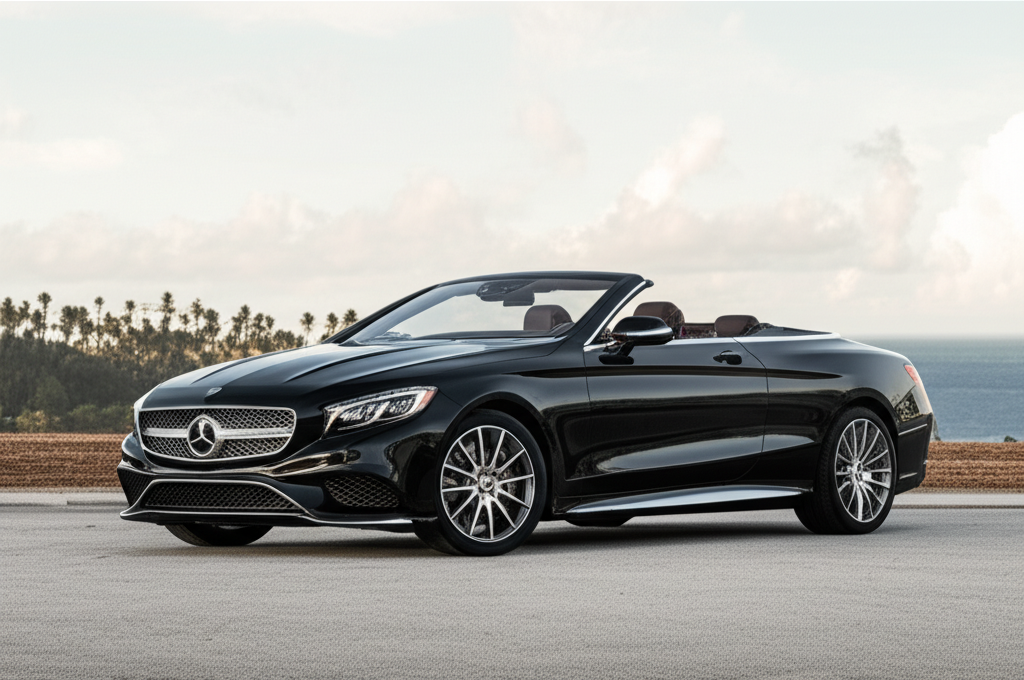Black Mercedes-Benz S550 Convertible exotic car available for rent - luxury vehicle rental