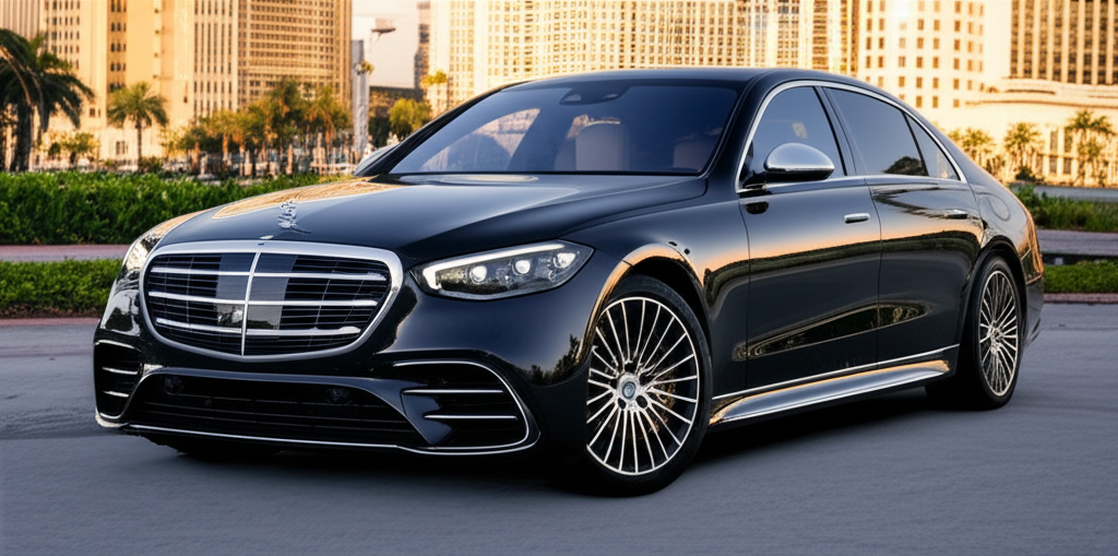 Black Mercedes-Benz S580 AMG exotic car available for rent - luxury vehicle rental