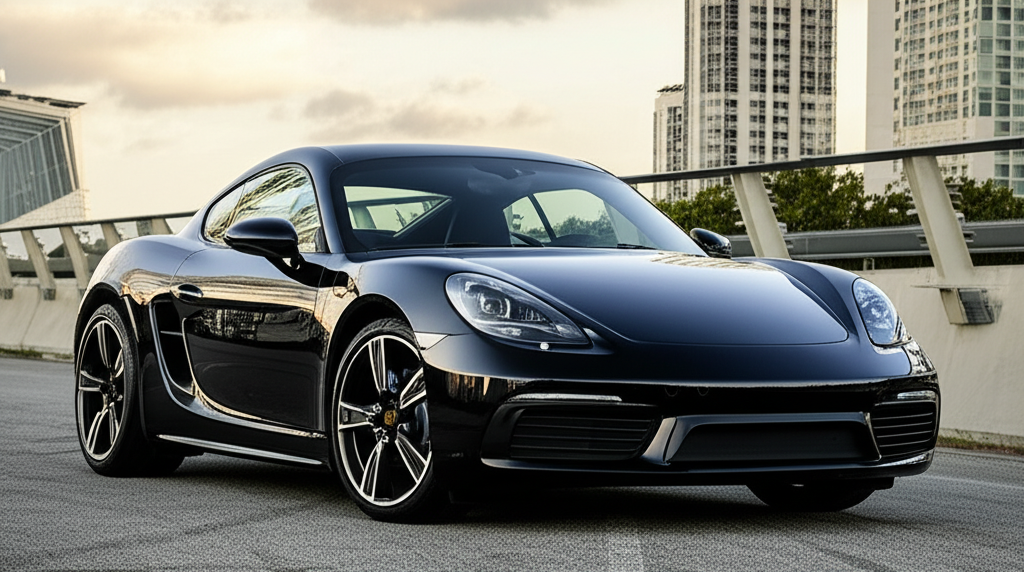 Black Porsche 718 Cayman exotic car available for rent - luxury vehicle rental