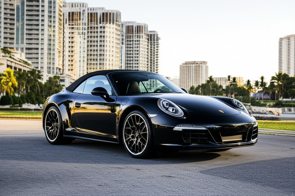 Black Porsche 911 Cabriolet exotic car available for rent - luxury vehicle rental