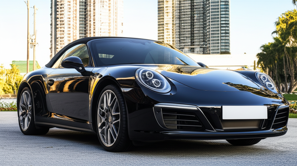 Black Porsche 911 Carrera 4 Cabriolet exotic car available for rent - luxury vehicle rental