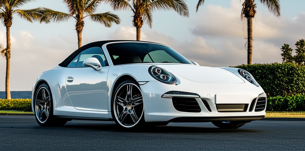 White Porsche 911 Carrera Cabriolet exotic car available for rent - luxury vehicle rental