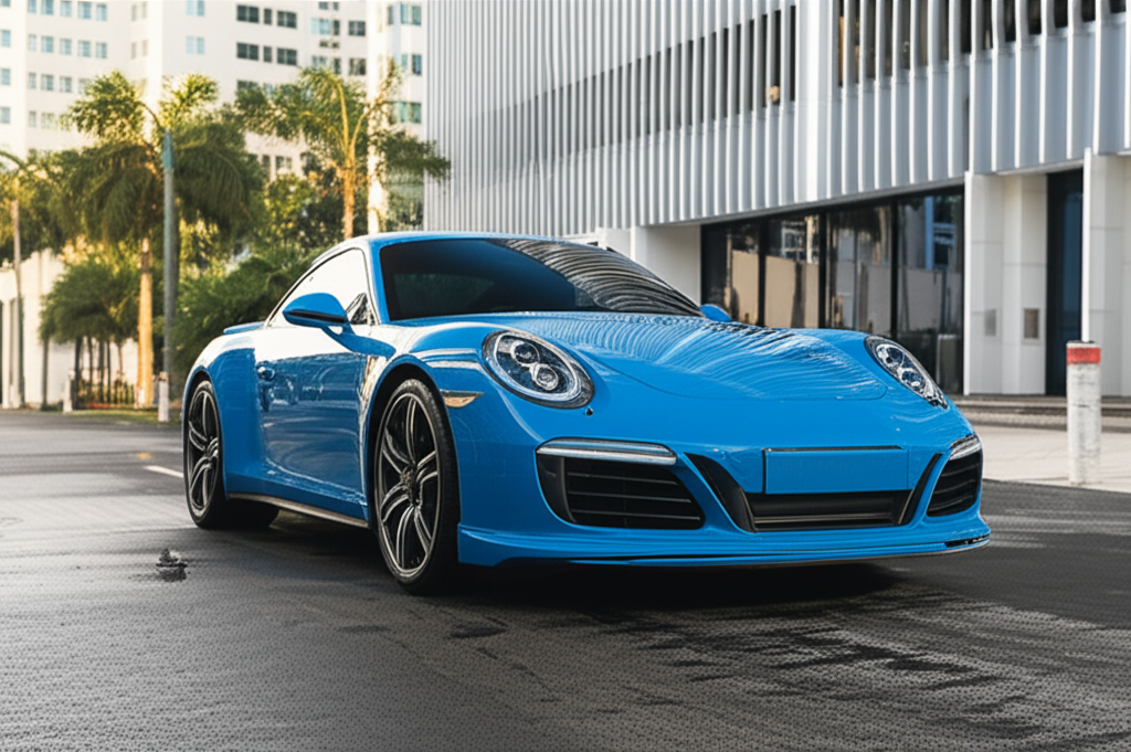 Blue Porsche 911 Turbo S exotic car available for rent - luxury vehicle rental