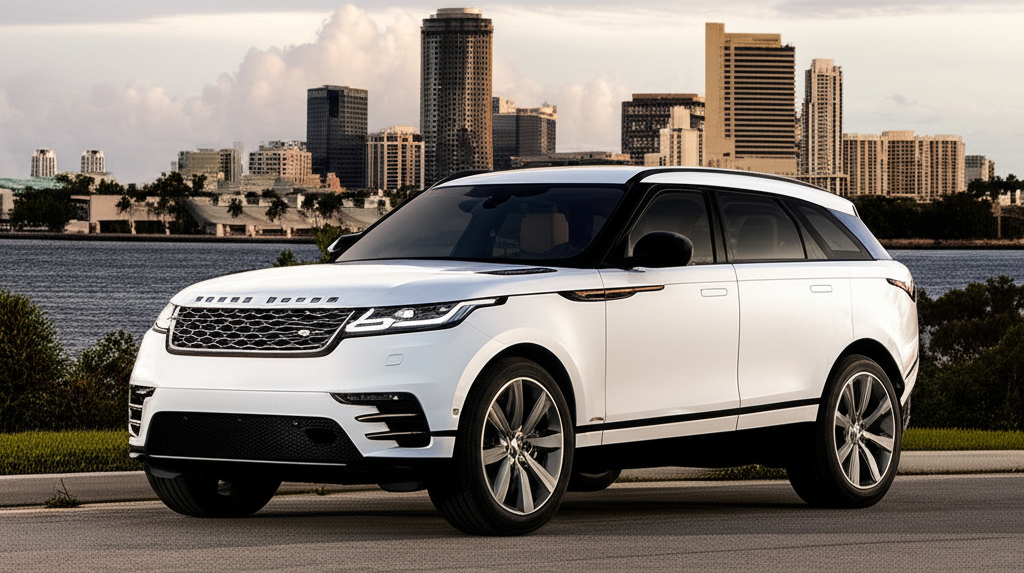 White Range Rover Velar exotic car available for rent - luxury vehicle rental