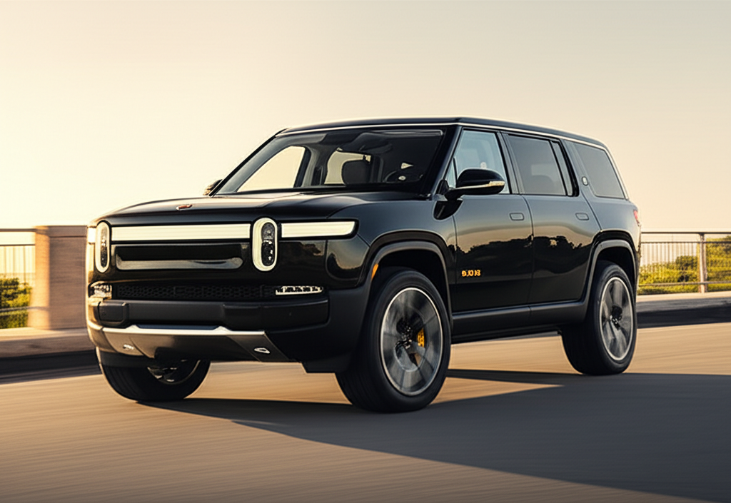 Black Rivian R1S exotic car available for rent - luxury vehicle rental